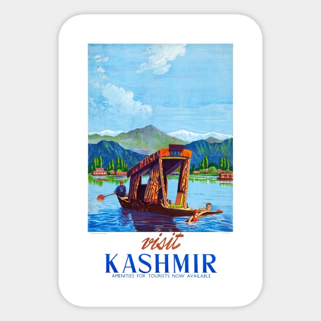 Vintage Travel Poster India Visit Kashmir Sticker by vintagetreasure